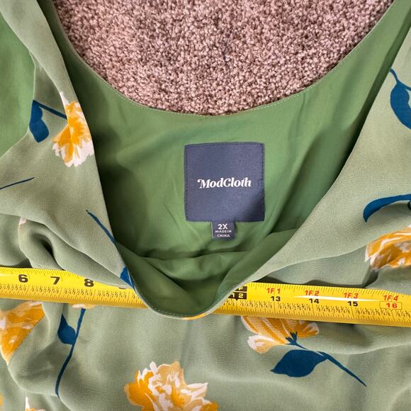 Modcloth Women's Size 2X Green Floral Baby Doll Sleeveless Dress Lined Summer - Picture 5 of 8